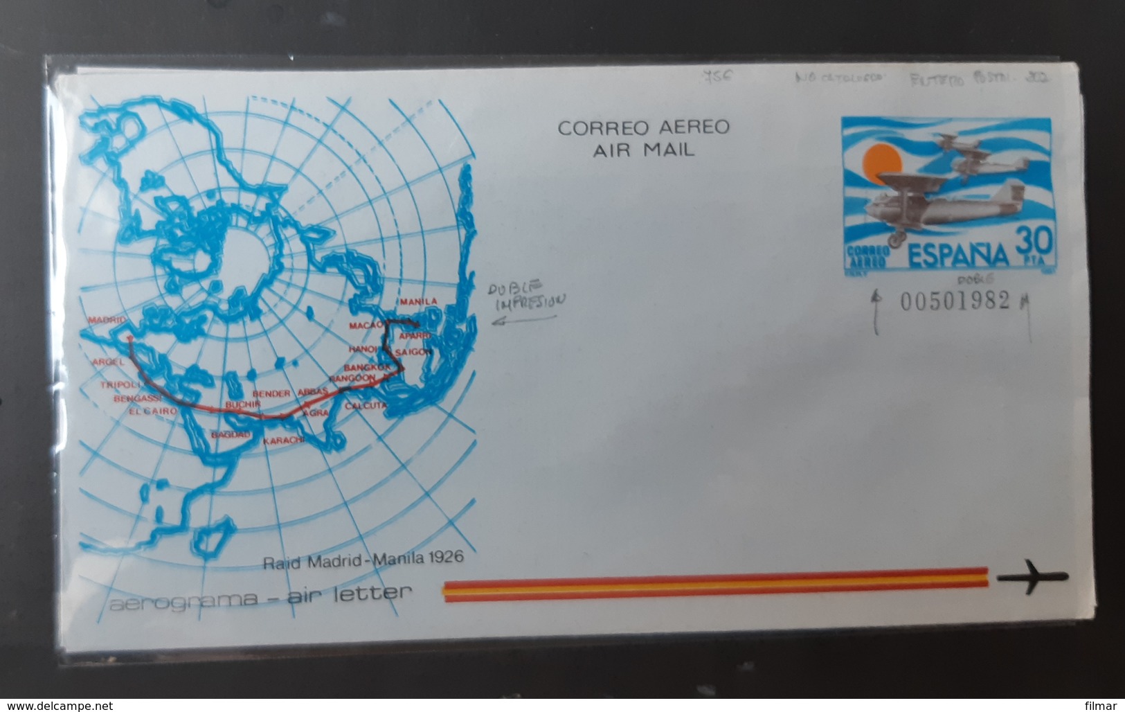 Aerograma(doble Impresión Color Azul - Cartas & Documentos