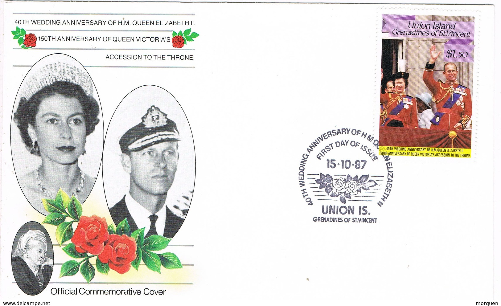 33047. Carta F.D.C. Union Is Saint Vincent-Grenadines 1987. Anniversary Queens - St.Vincent Y Las Granadinas