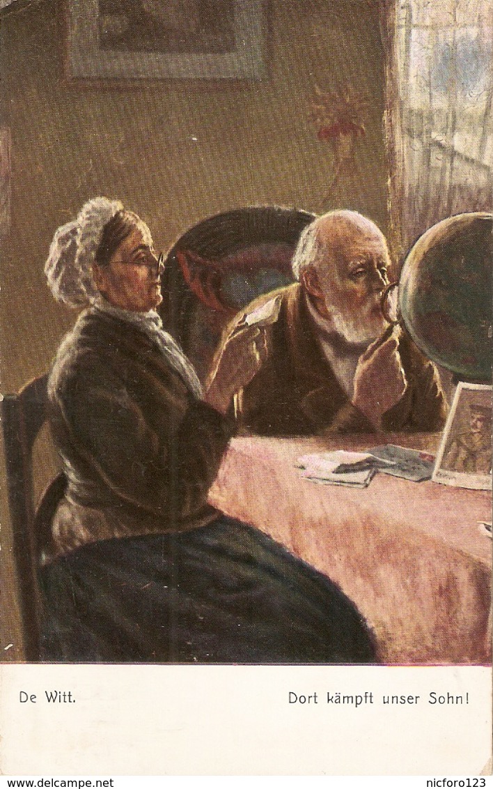 "De Witt. Old Couple. Dort Kompft Unser Shon!" Fine Painting, Antique German Postcard - Parejas