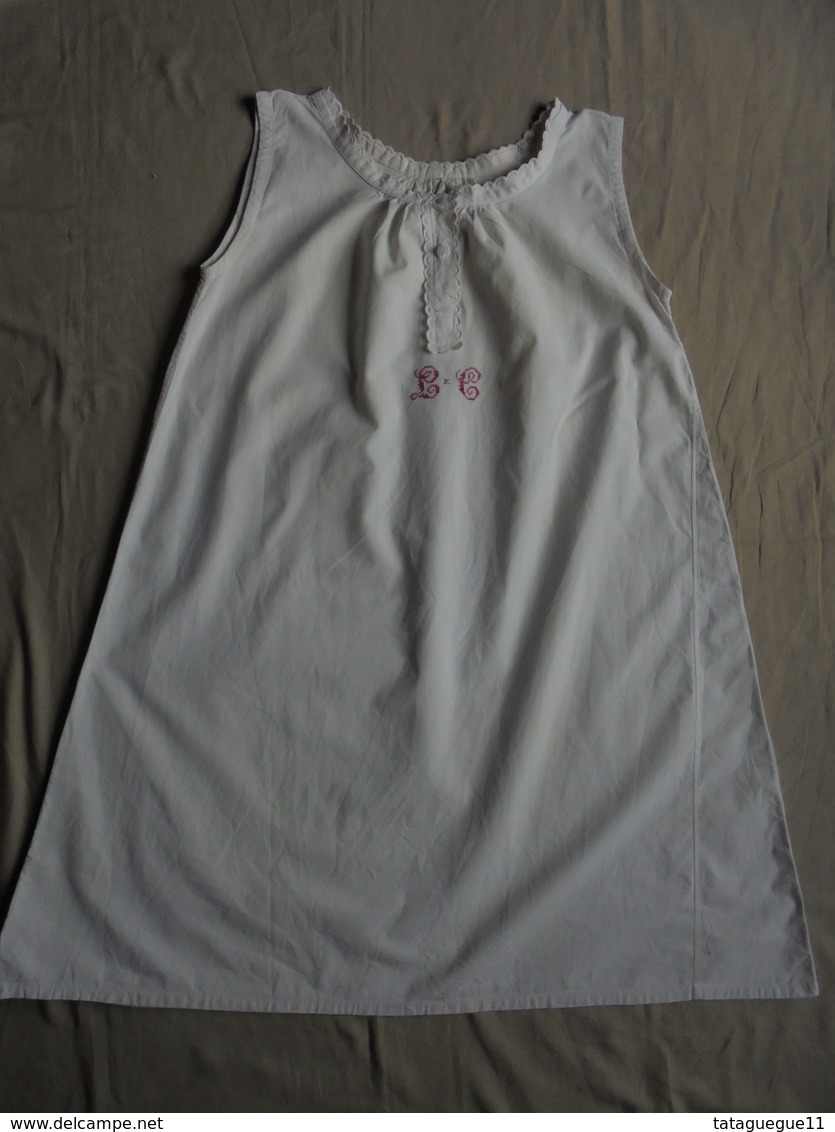 Ancien - Combinaison/chemise Longue En Coton Pour Femme Monogramme LC Années 40 - 1940-1970
