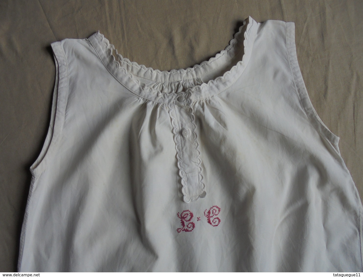Ancien - Combinaison/chemise Longue En Coton Pour Femme Monogramme LC Années 40 - 1940-1970