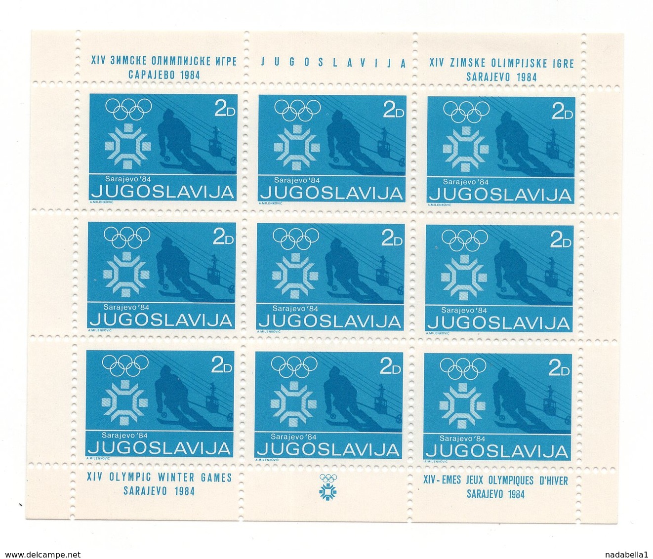 1984 YUGOSLAVIA, SARAJEVO, OBLIGATORY, ADDITIONAL STAMP FOR WINTER OLYMPIC GAMES, SHEET - Blocks & Sheetlets