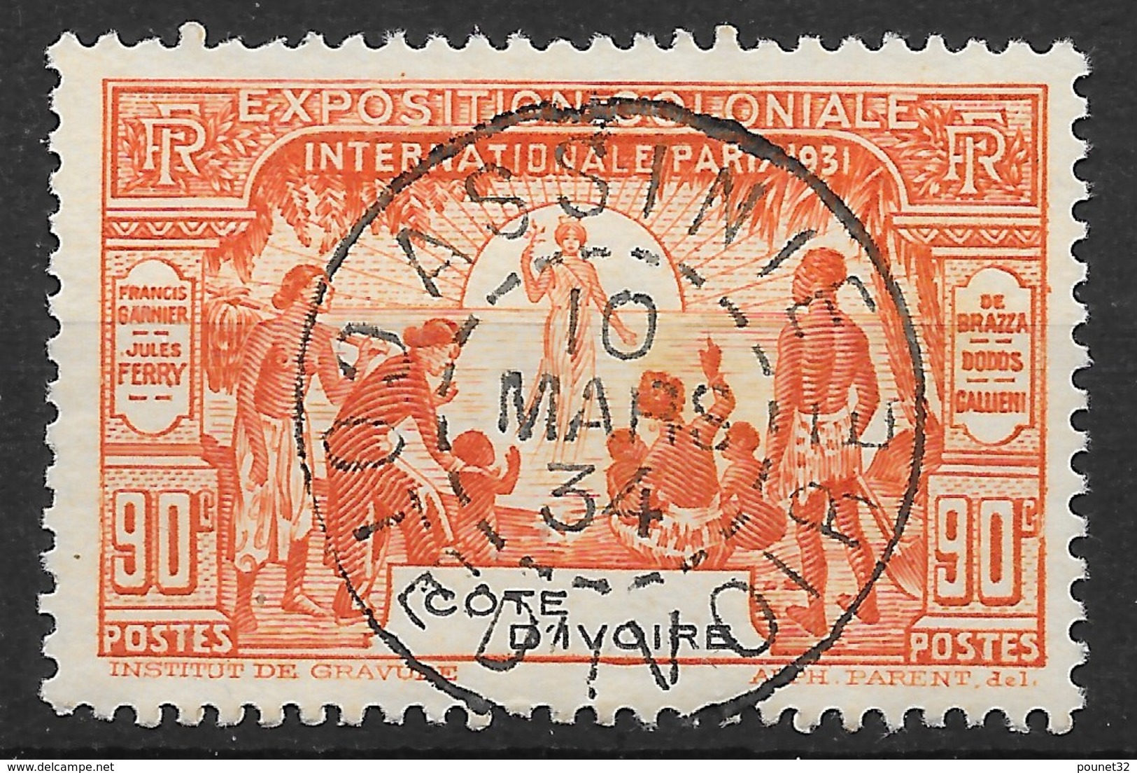 COTE D'IVOIRE : EXPO 1931 N° 86 OBLITERE PAR SUPERBE CACHET ASSINI DU 10 MARS 34 - Oblitérés