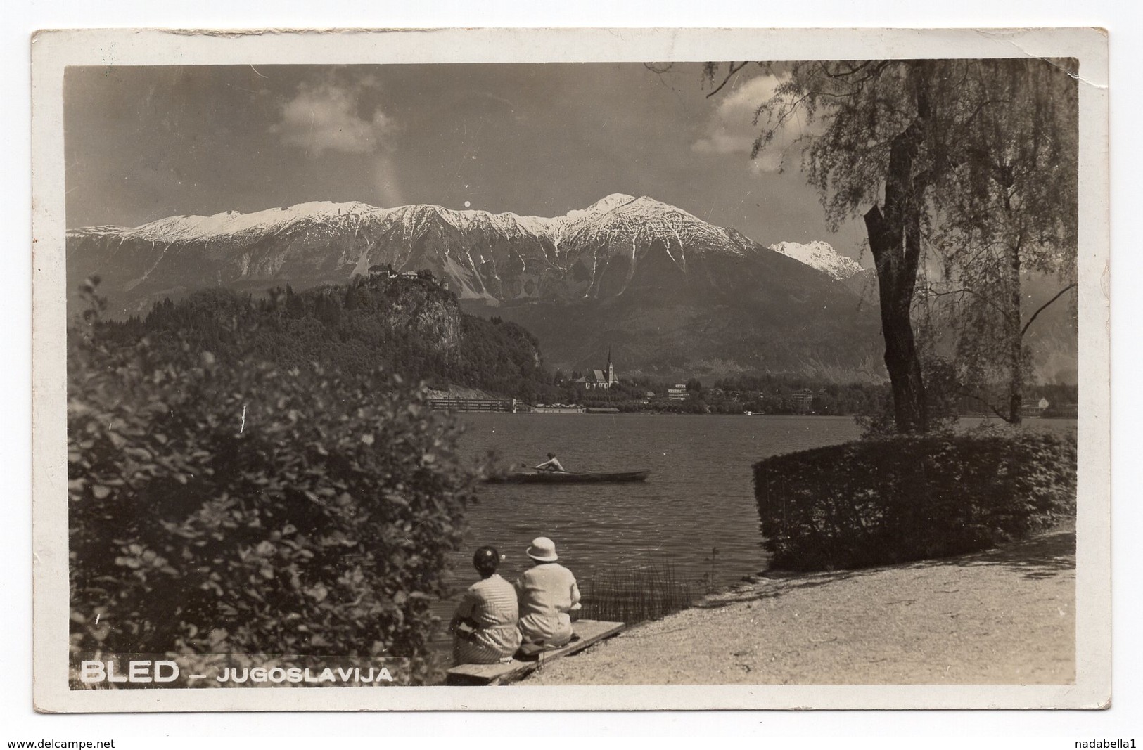 1935 YUGOSLAVIA, SLOVENIA, BLED, LAKE WITH ISLAND AND MOUNTAINS, ORIGINAL PHOTOGRAPH,  ILLUSTRATED POSTCARD USED - Yugoslavia