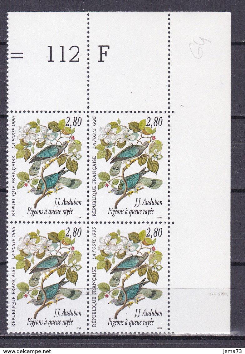 N° 2930 Série Arts Décoratifs Pigeons à Queue Rayée: Beau Bloc De 4 Timbres Neuf Impeccable - Neufs