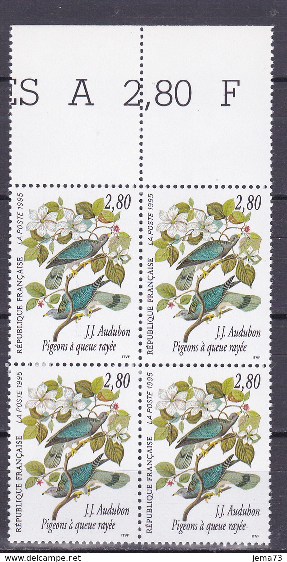 N° 2930 Série Arts Décoratifs Pigeons à Queue Rayée: Beau Bloc De 4 Timbres Neuf Impeccable - Nuovi