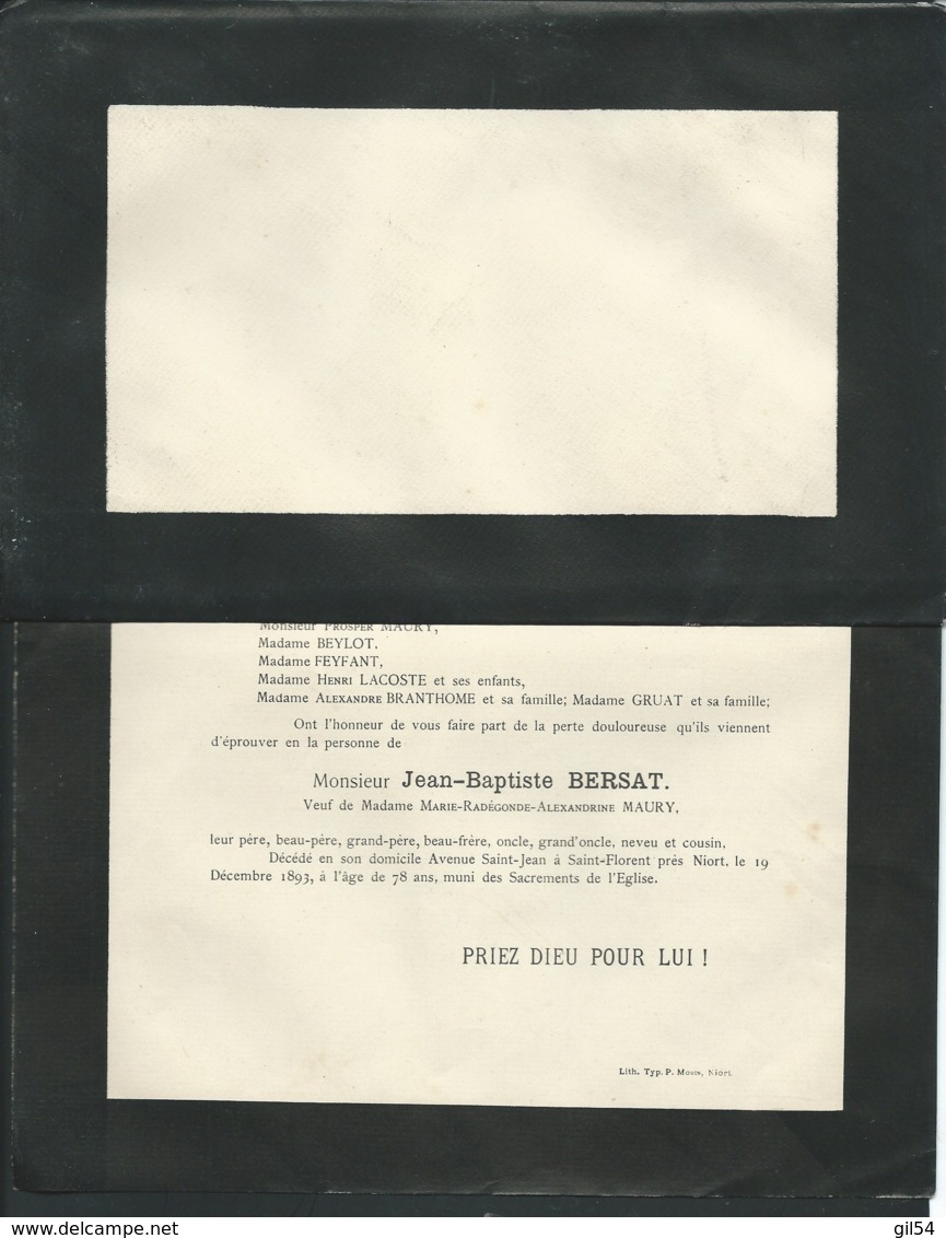 St Florant Près NIORT  -  F.P. Décès De M Jean Baptiste Bersat Le 19/12/1893  - Mald 6602 - Avvisi Di Necrologio