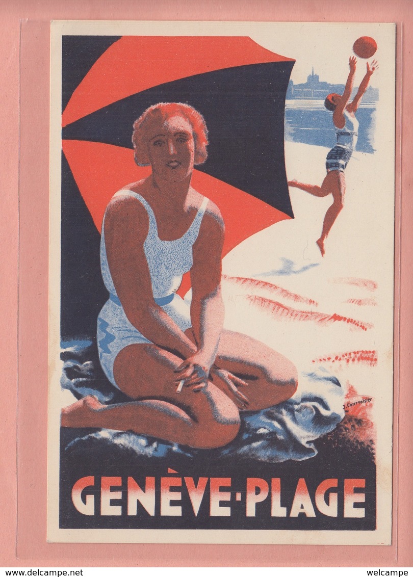 OLD POSTCARD SWITZERLAND - SUISSE - PUBLICITE - GENEVE - PLAGE - ARTIST SIGNED COURVOISIER - Genève