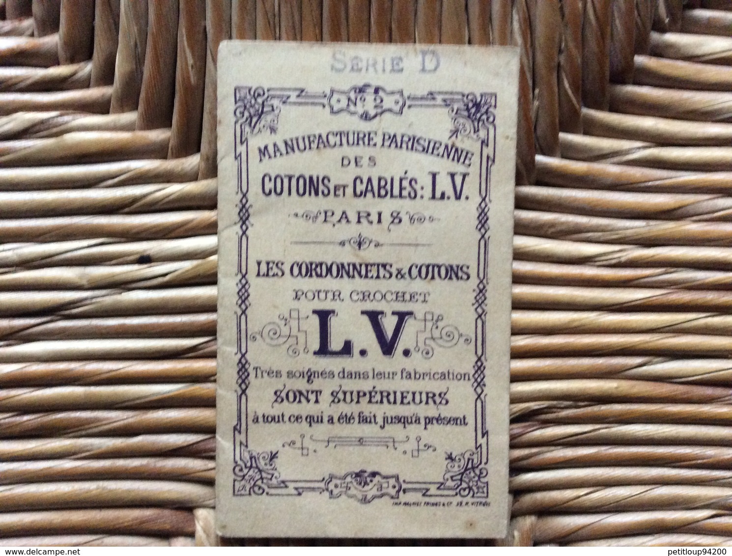 DOCUMENT COMMERCIAL  MANUFACTURE PARISIENNE Des COTONS Et CÂBLES L.V. *Alphabets Cordonnets & Cotons Pour Crochets - Autres & Non Classés