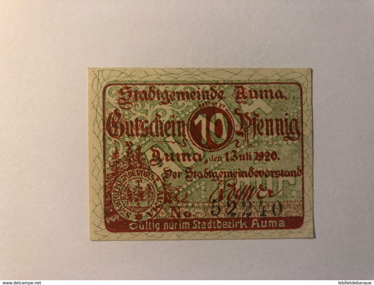 Allemagne Notgeld Auma 10 Pfennig - Collections