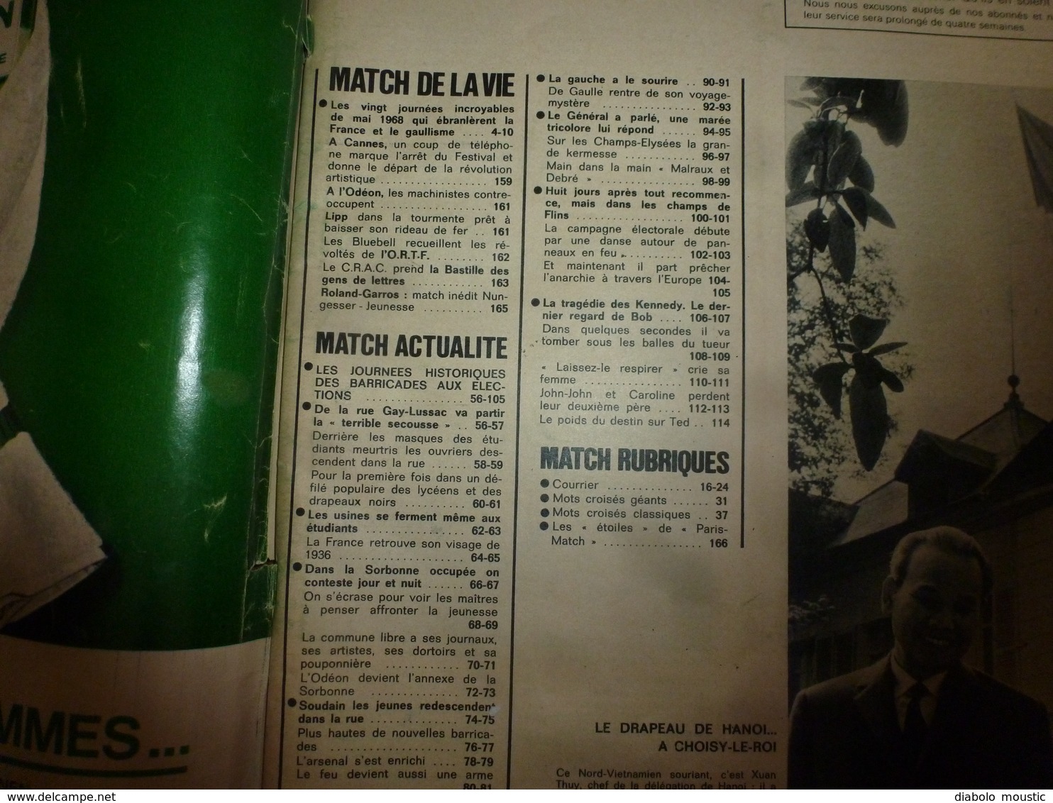1968  PARIS-MATCH - Les Journées Historiques Des Barricades De Mai 68 - TOUTES LES PHOTOS (Cohn-Bendit, Etc) - Politik