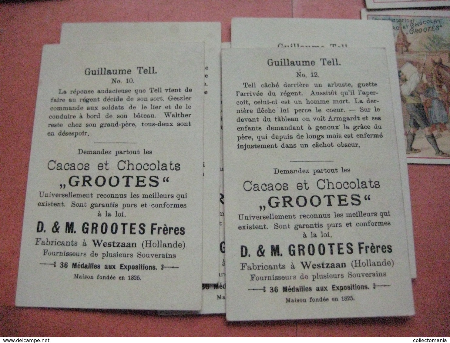 12 chromos trade cards cacao chokolade chocolat,  Pub. D. & M. GROOTES c1894 lithography Wilhelm Tell Guillaume Willem