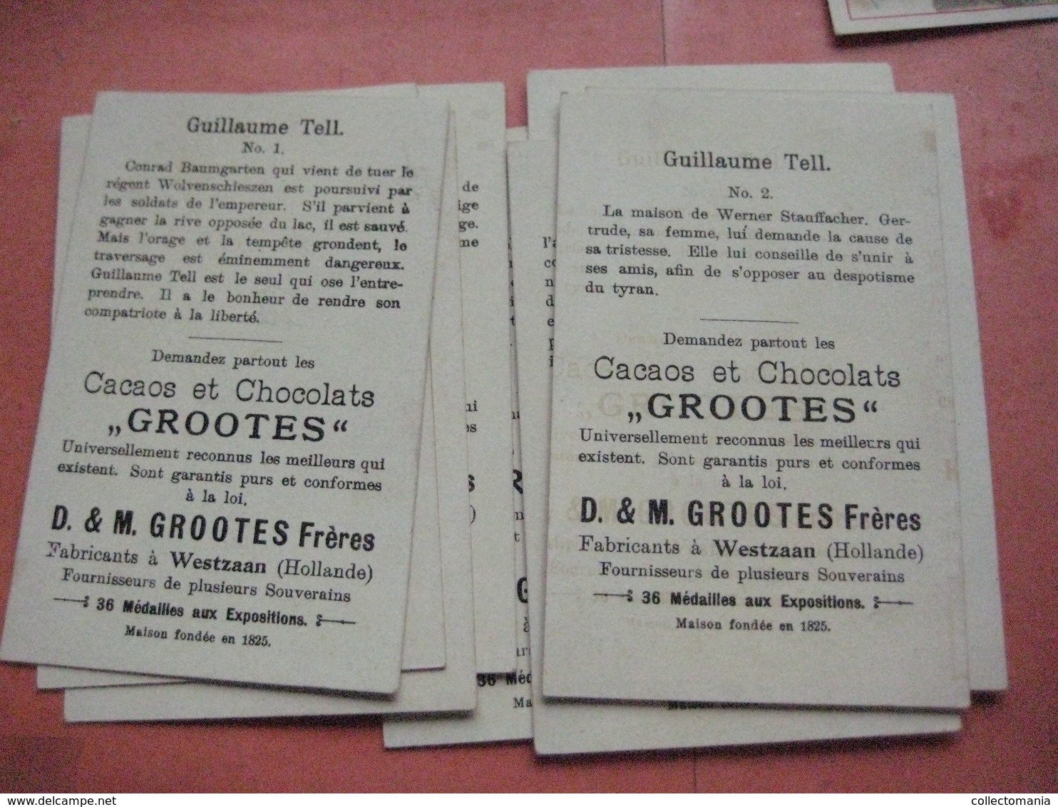 12 chromos trade cards cacao chokolade chocolat,  Pub. D. & M. GROOTES c1894 lithography Wilhelm Tell Guillaume Willem