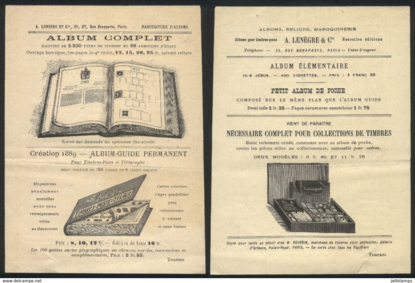 ADVERTISEMENTS: Flyer Of The Year 1889 Advertising For Albums And Other Elements For Stamp Collecting, Stamp Dealer A. L - Reclame