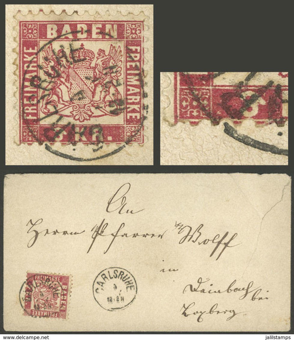 BADEN: Sc.27 With VARIETY: 3 With Small Appendix At Right" Franking A Cover Dispatched In Carlsruhe, Interesting!" - Autres & Non Classés
