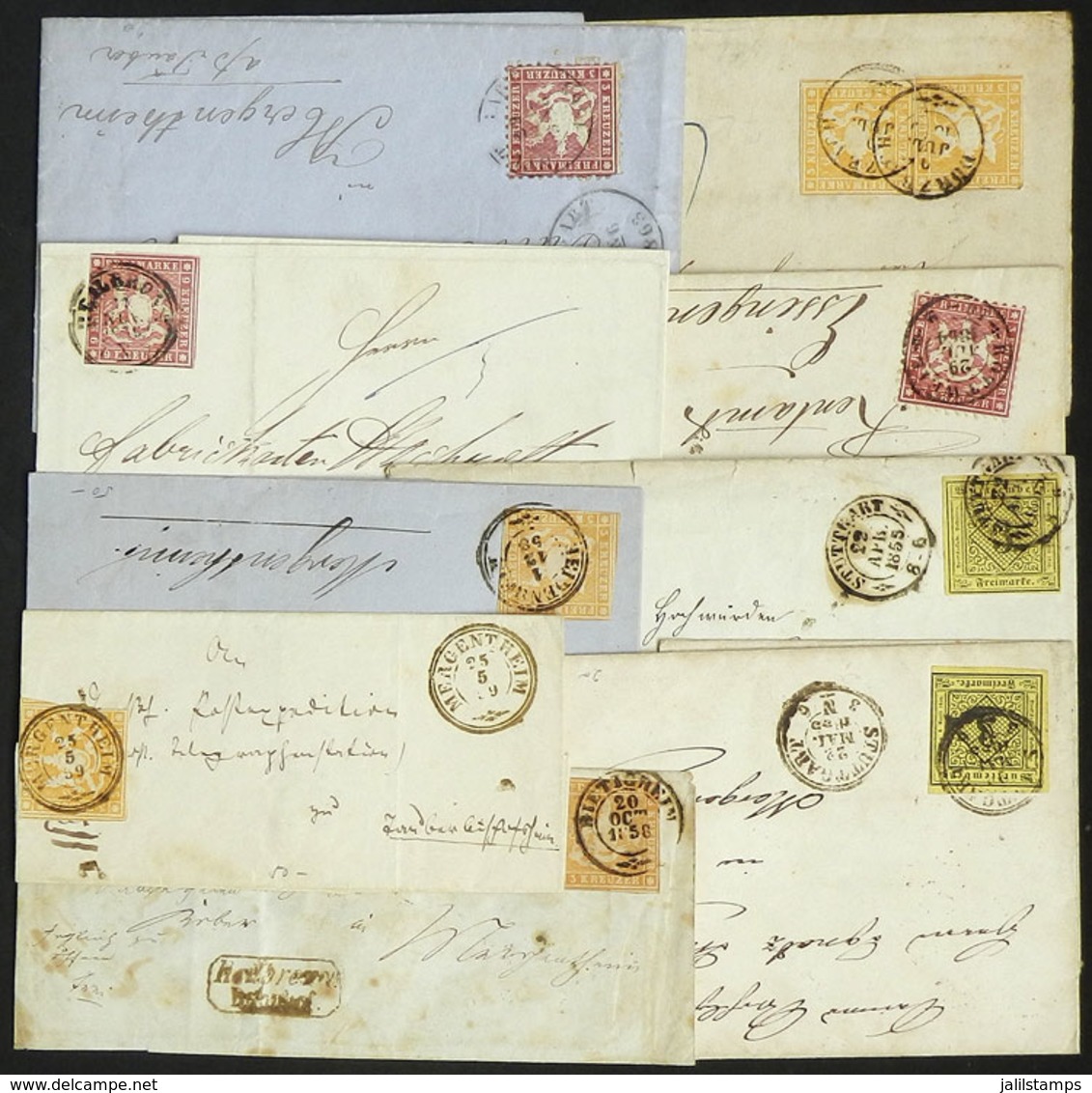 WURTTEMBERG: 9 Used Covers Or Folded Covers, Very Old, There Are Interesting Postages And Cancels! - Sonstige & Ohne Zuordnung