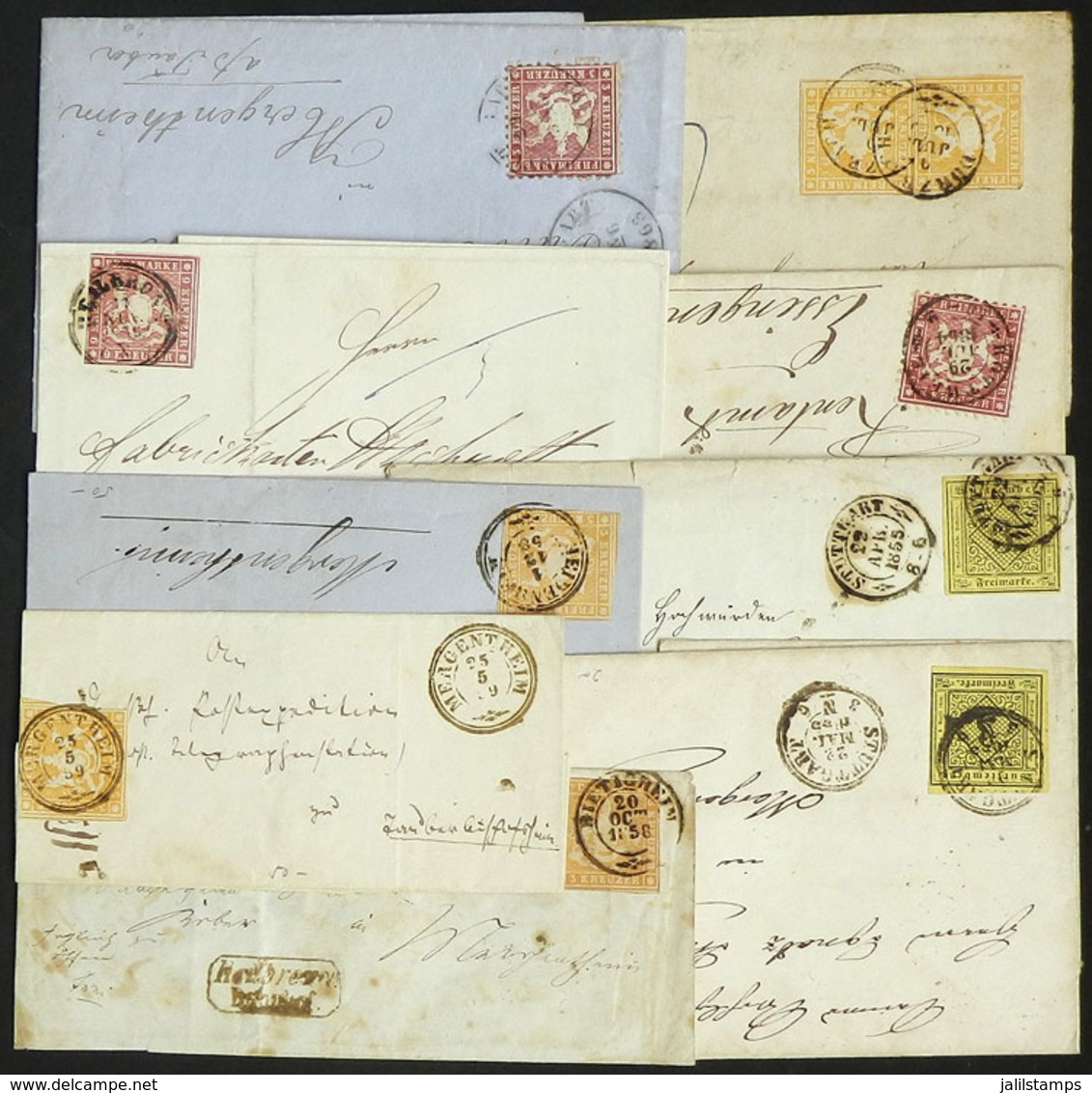 WURTTEMBERG: 9 Used Covers Or Folded Covers, Very Old, There Are Interesting Postages And Cancels! - Andere & Zonder Classificatie