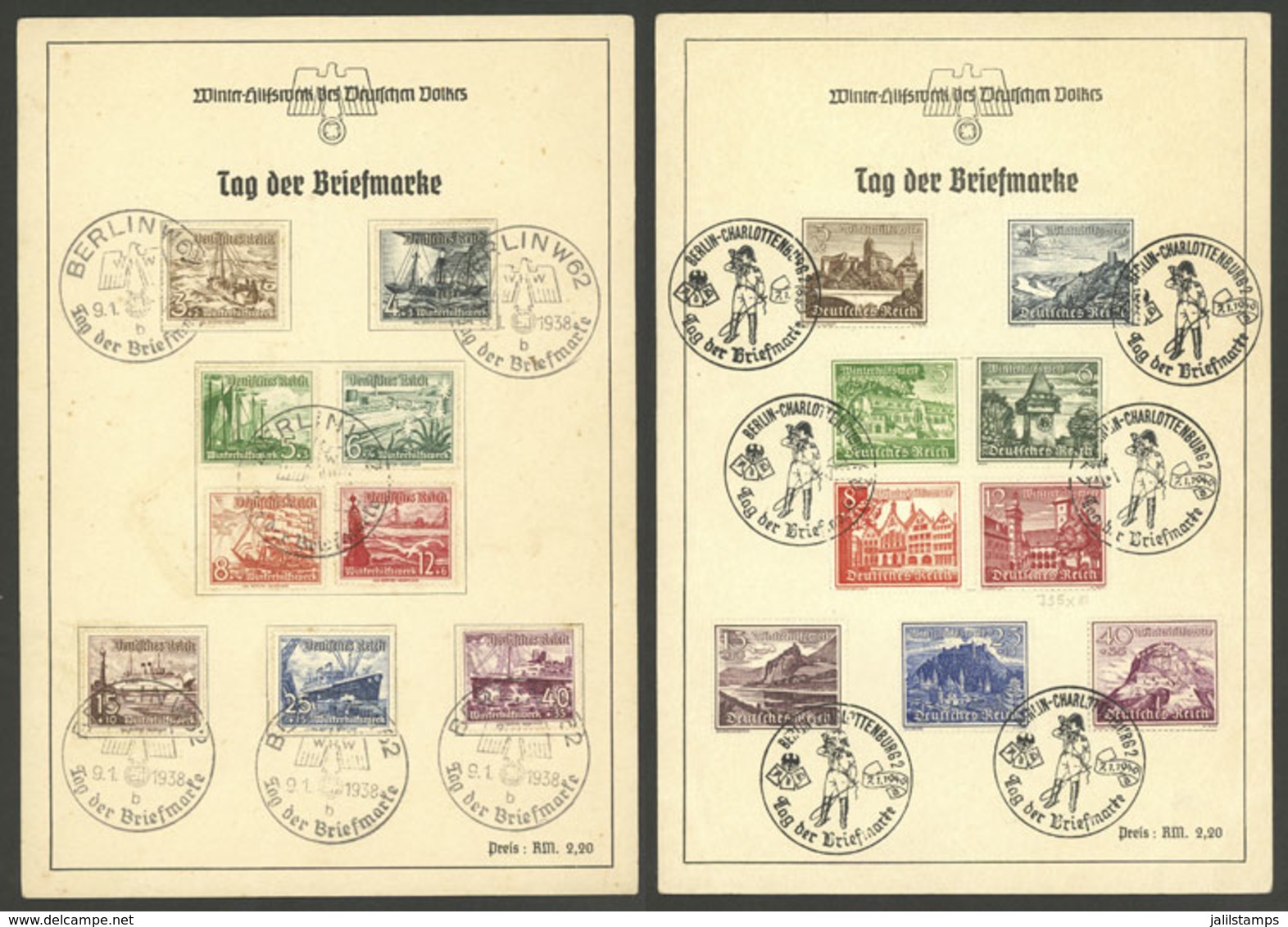 GERMANY: 2 Sets Issued In 1938 And 1940, On Card With Special Postmarks, Some Some Light And Small Corner Creases - Sonstige & Ohne Zuordnung