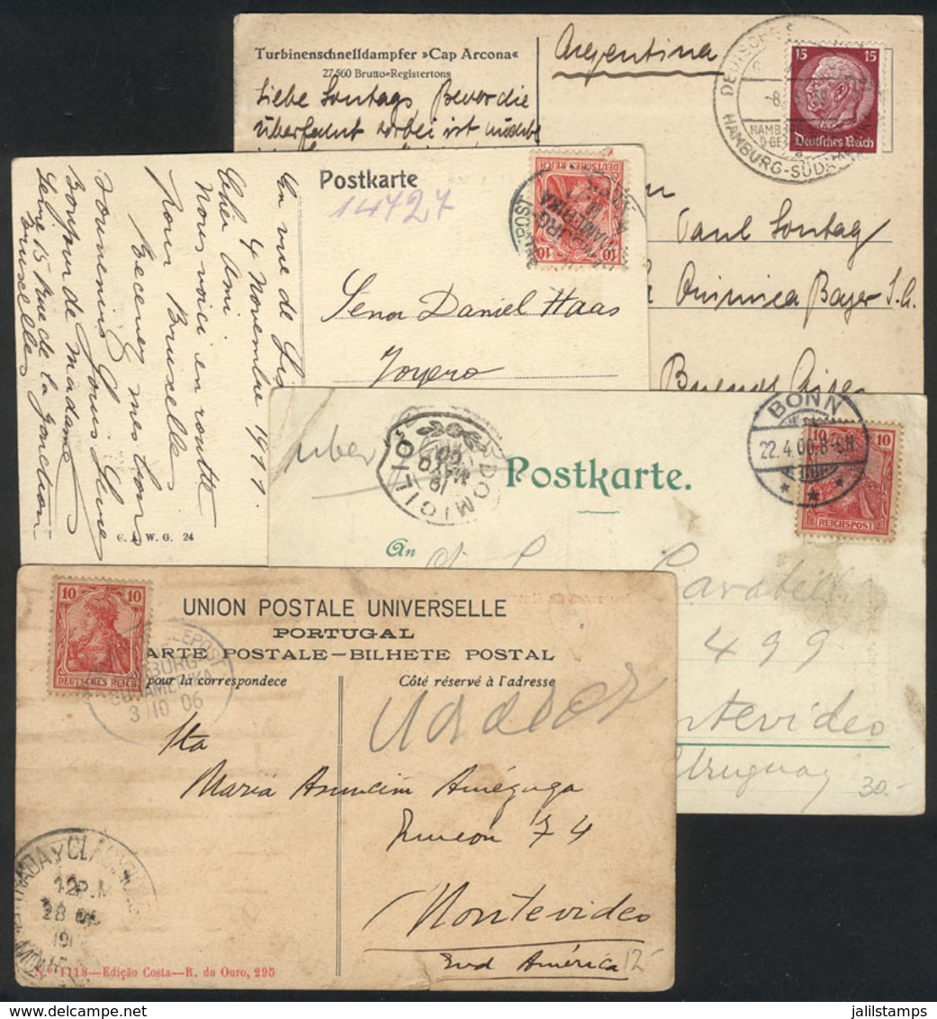 GERMANY: 4 Postcards Dispatched From Ships At Sea To Argentina And Uruguay Between 1900 And 1939, Minor Faults, I - Autres & Non Classés