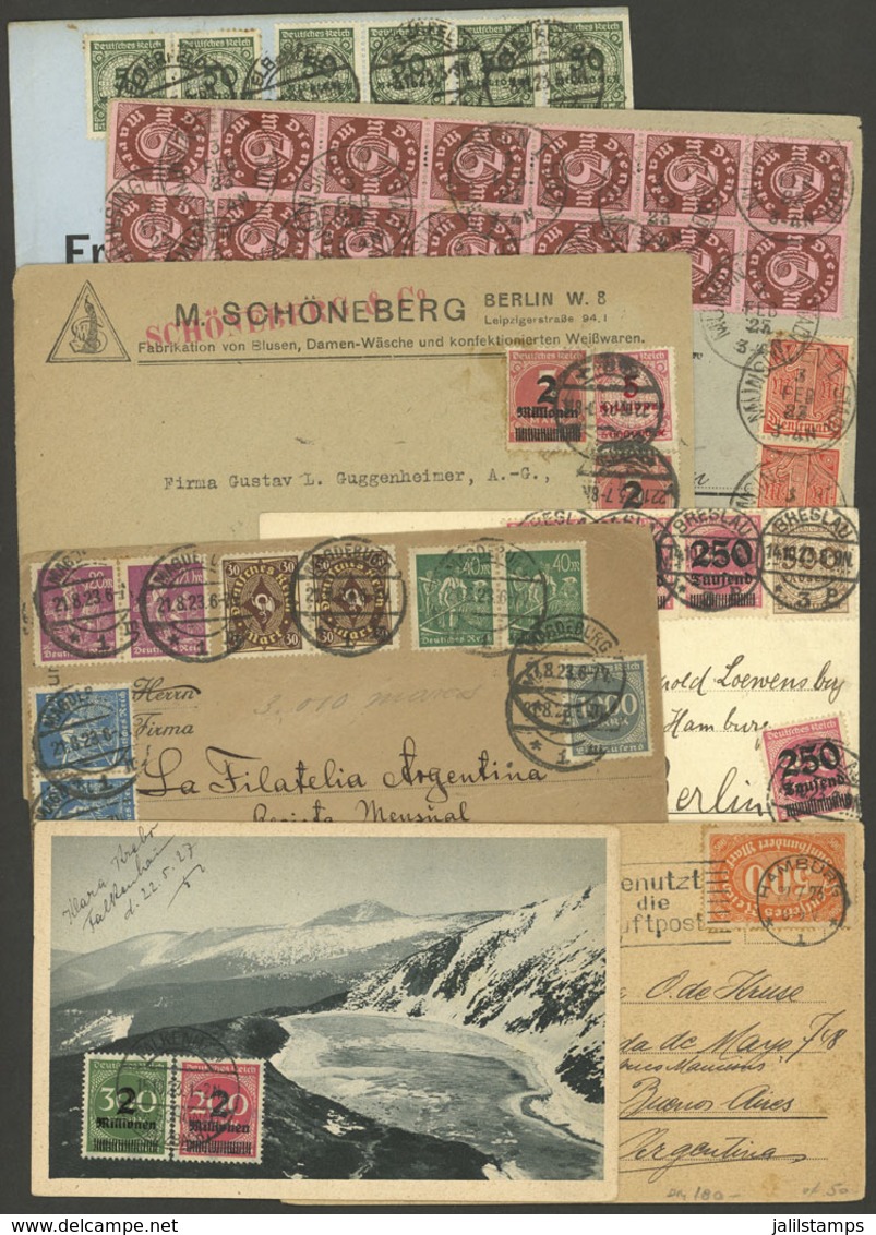 GERMANY: HYPER-INFLATION: 7 Covers Or Cards With INFLA Postages Of 1923, Interesting! - Andere & Zonder Classificatie