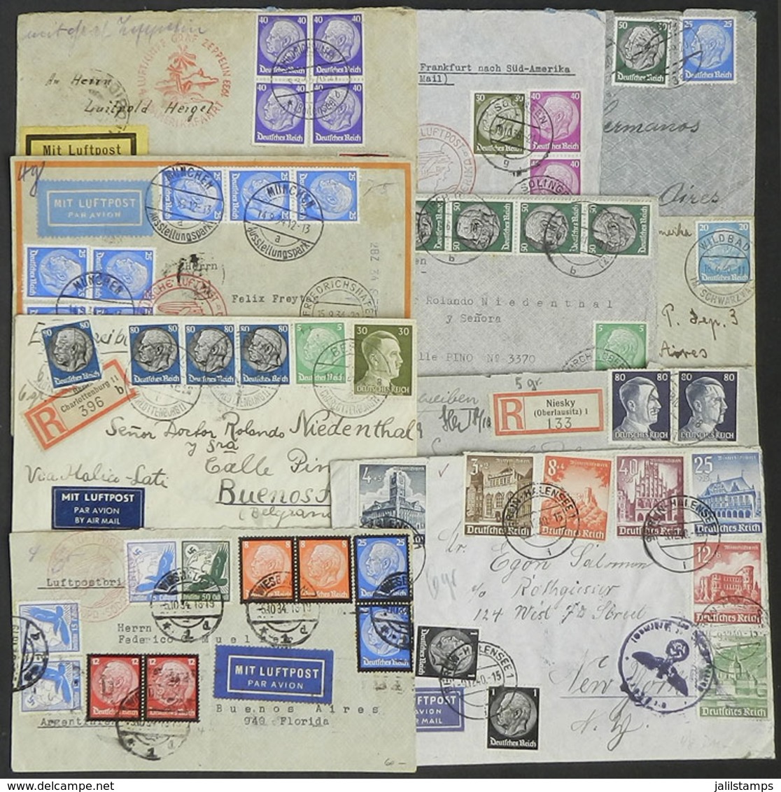 GERMANY: 10 Covers Sent Between 1933 And 1941 To Argentina (8), USA And Brazil, Many With Interesting Censor Mark - Autres & Non Classés