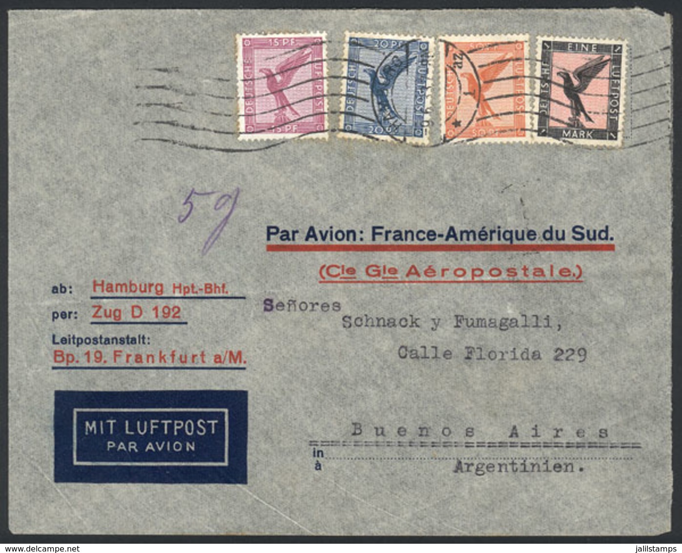 GERMANY: 9/JUN/1933 HAMBURG - Buenos Aires: Airmail Cover Sent From Hamburg To Lyon By Train And From There To Bu - Andere & Zonder Classificatie