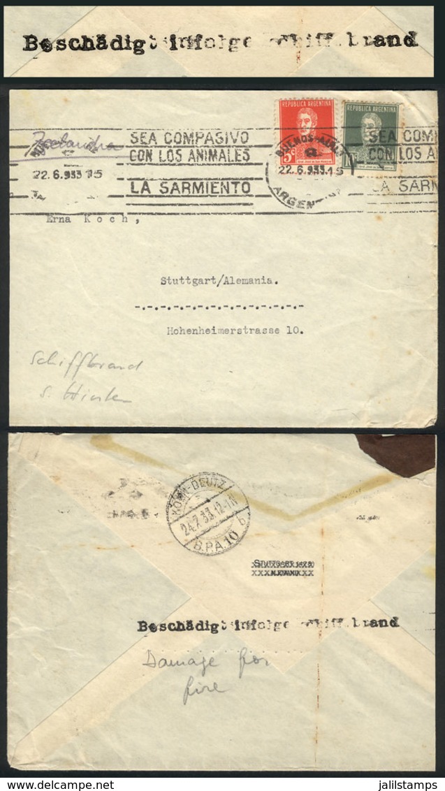 GERMANY: SALVAGED COVER: Cover Sent From Argentina To Stuttgart, With Rare Backstamp Of The German Mail Indicatin - Other & Unclassified