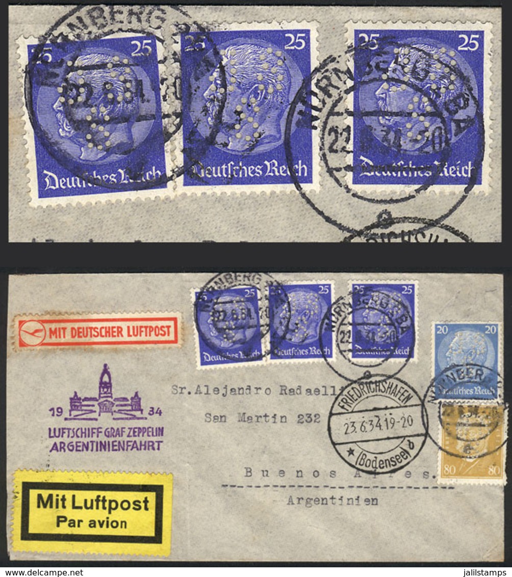 GERMANY: 22/JUN/1934 Nürnberg - Buenos Aires, By ZEPPELIN: Cover Franked With 5 Stamps With "J S S" Commercial PE - Otros & Sin Clasificación