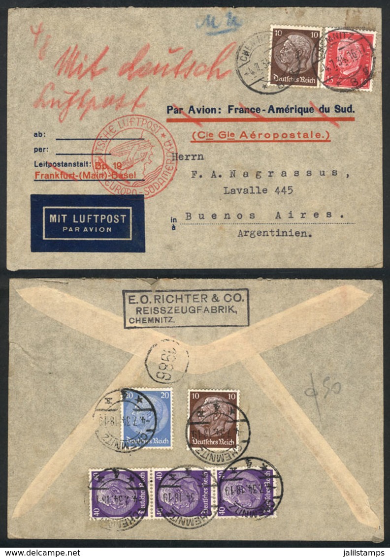 GERMANY: Airmail Cover Sent From Chemnitz To Argentina On 4/JUL/1934, Franked With 1.75Mk., Very Nice! - Otros & Sin Clasificación