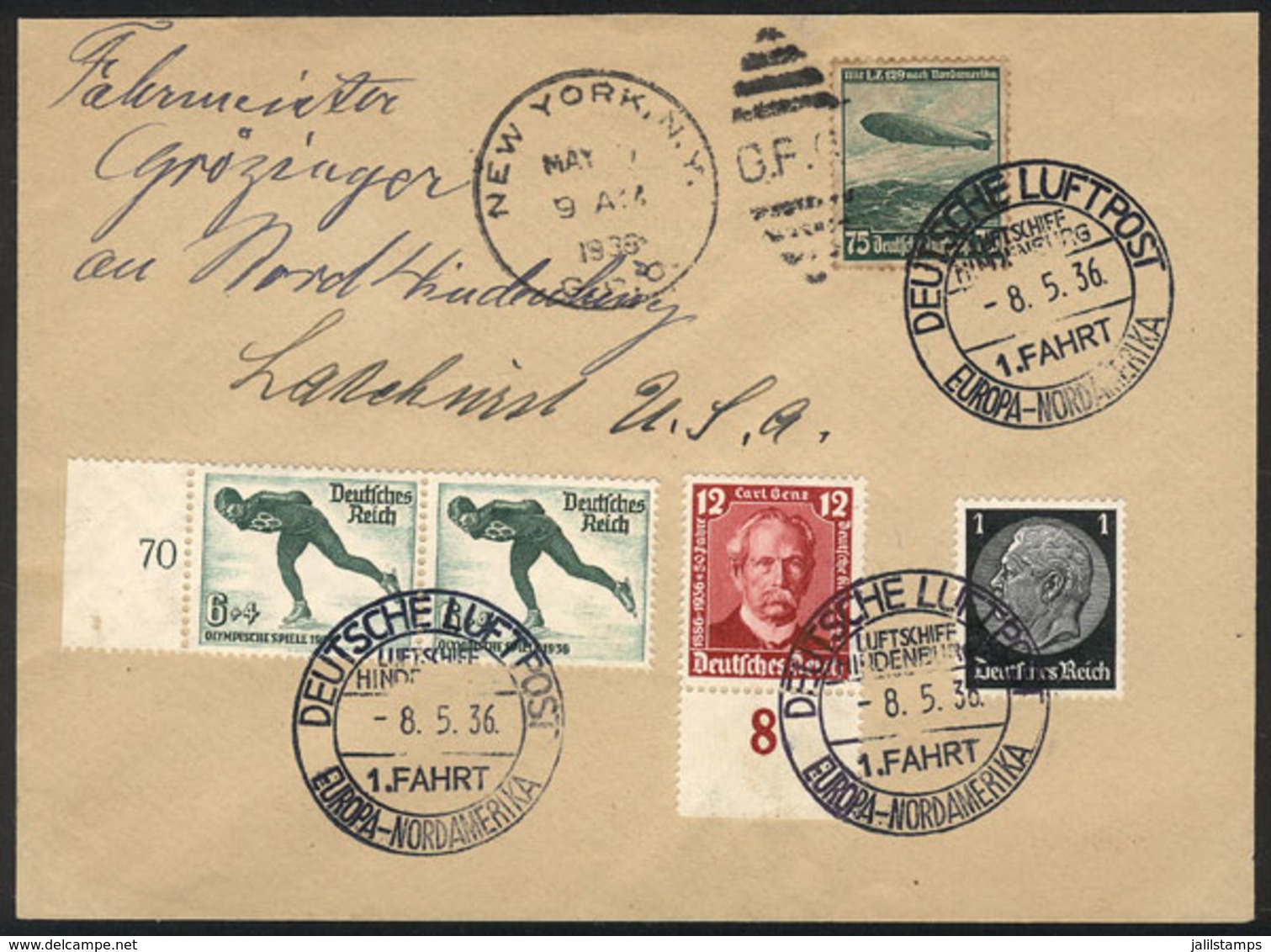 GERMANY: Cover Flown To New York By ZEPPELIN On 8/MAY/1936, Excellent Quality! - Other & Unclassified