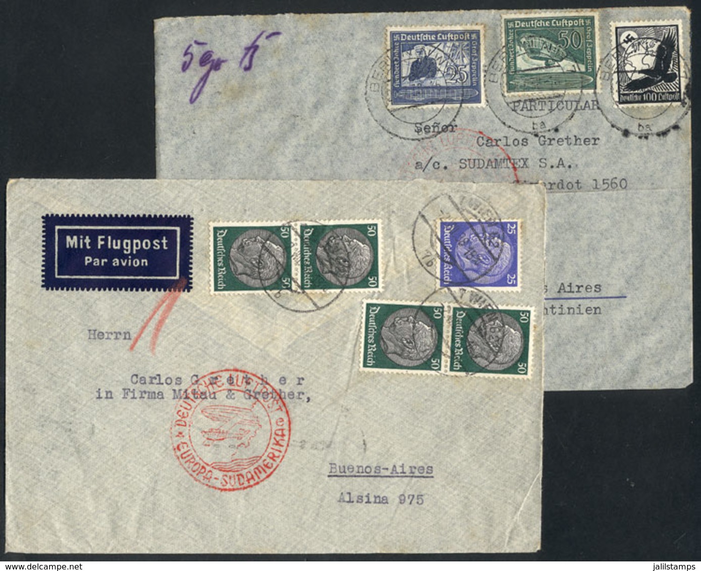 GERMANY: 2 Airmail Covers Sent To Argentina On 2/AU/1938 (from Wien, Austria) And On 27/JUL/1939 From Berlin, Int - Otros & Sin Clasificación