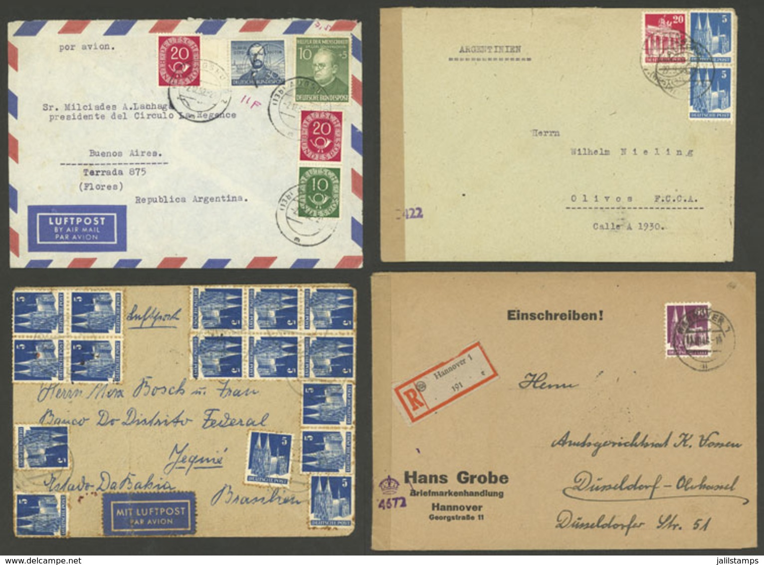 WEST GERMANY: 4 Covers Used Between 1946 And 1952, Nice Frankings! - Andere & Zonder Classificatie