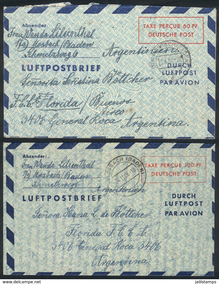 WEST GERMANY: 2 Aerograms Of 60Pf. And 100Pf. Sent To Argentina In 1948 And 1949, With Minor Defect In The Back Flap ( - Other & Unclassified