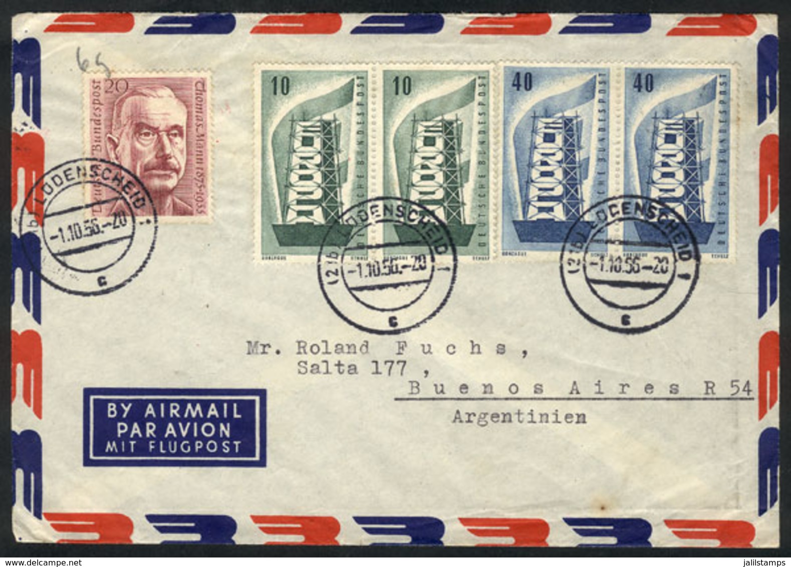 WEST GERMANY: Airmail Cover Posted To Argentina On 1/OC/1956, Nice Postage, Topic EUROPA, VF Quality! - Sonstige & Ohne Zuordnung