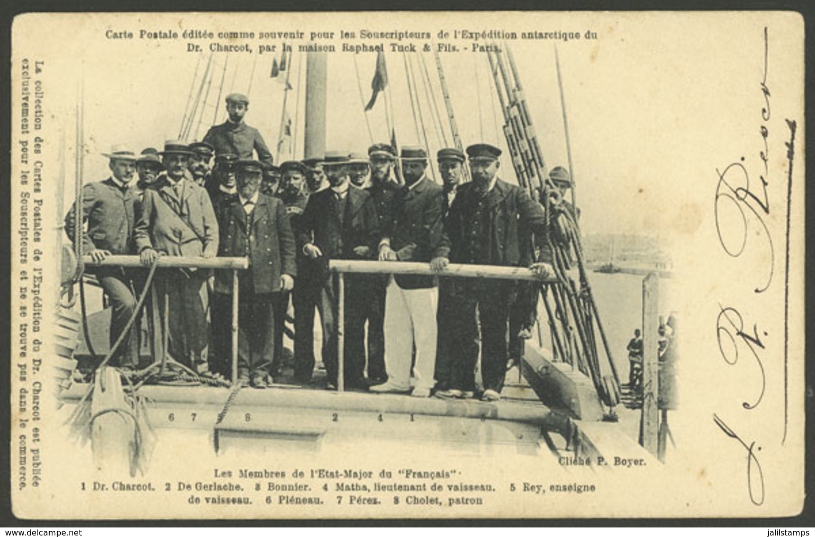 ANTARCTICA: Members Of The General Staff Of The Ship "Le Francais": Charcot, De Gerlache, Bonnier, Matha, Rey, Pléneau, - TAAF : Franz. Süd- Und Antarktisgebiete