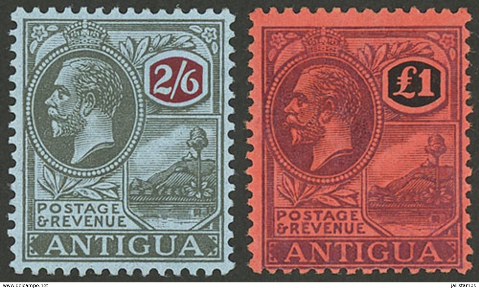 ANTIGUA: Sc.62 + 64, 1921/9 2/6 And 1£, Mint Very Lightly Hinged, Excellent! - Sonstige & Ohne Zuordnung