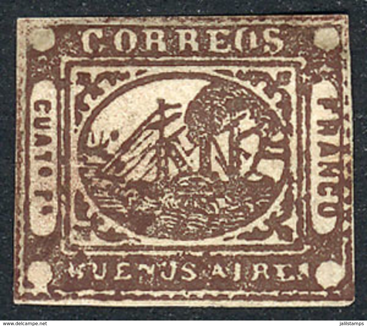 ARGENTINA: GJ.9, 4 Rs. Chestnut, Mint, Type 41, 4 Ample And Complete Margins, Minor Defect On Back, Superb Front, Catalo - Buenos Aires (1858-1864)