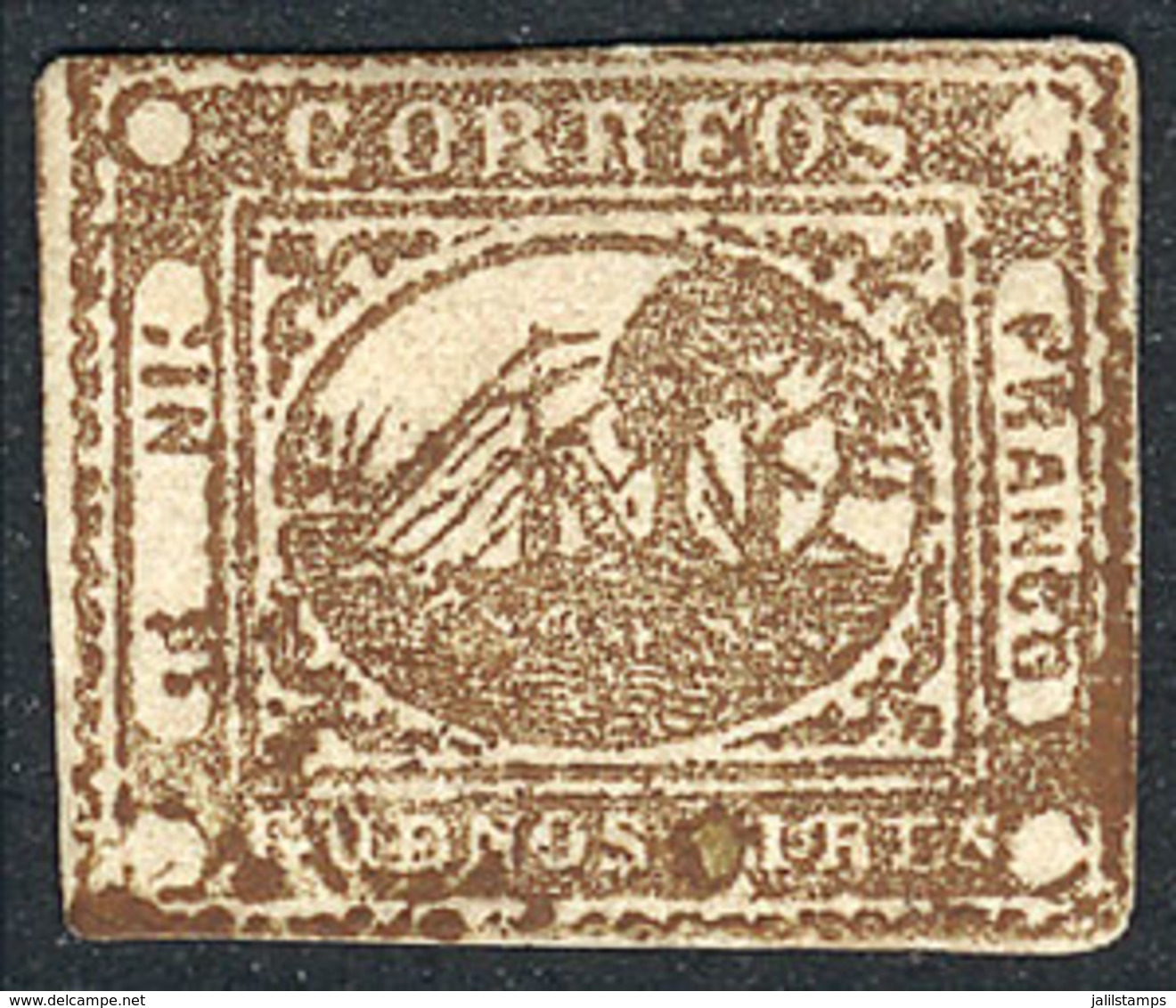 ARGENTINA: GJ.10, IN Ps. Yellowish Dun, Type 48, Fantastic Example Of Wide Margins And Blotchy Impression (excess Of Ink - Buenos Aires (1858-1864)