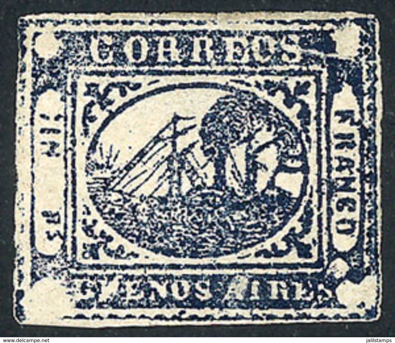 ARGENTINA: GJ.11B, IN Ps. Slate Blue, Mint Example Of Very Ample Margins, With Repaired Defect At Top Right, Excellent A - Buenos Aires (1858-1864)