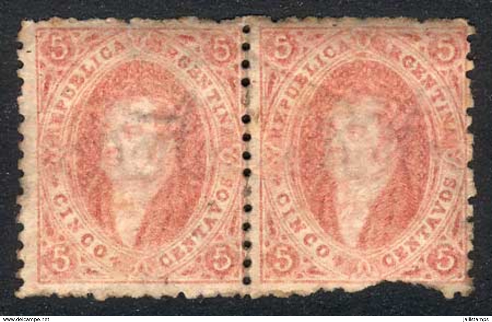 ARGENTINA - RIVADAVIA: GJ.19, Mint Pair, The Left Stamp Of Superb Quality, The Right One With Defect, Rare! - Sonstige & Ohne Zuordnung