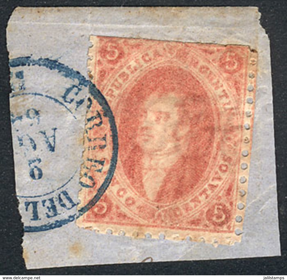 ARGENTINA - RIVADAVIA: GJ.19, 2nd Printing, Worn Impression, On Fragment Cancelled ROSARIO 2/AUG/1864, Very Fr - Altri & Non Classificati