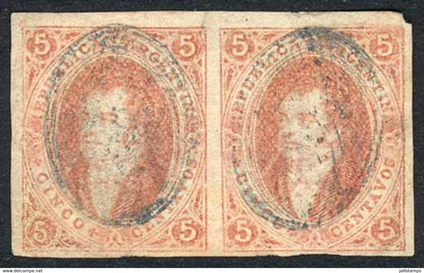 ARGENTINA: GJ.27A, Orangish Dun Red, Rare PAIR With Defects And Repaired ("replaquage"), With - Autres & Non Classés