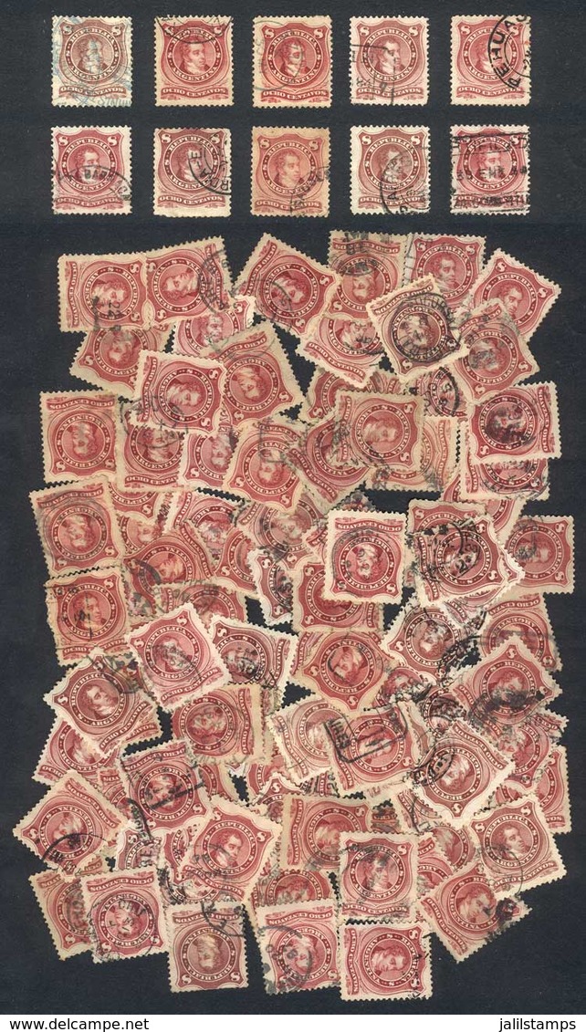 ARGENTINA: GJ.54 + 54A + 54B X 100 Used Stamps, Package Made By A Collector In 1920 Approx., A Careful Revision Wil - Autres & Non Classés