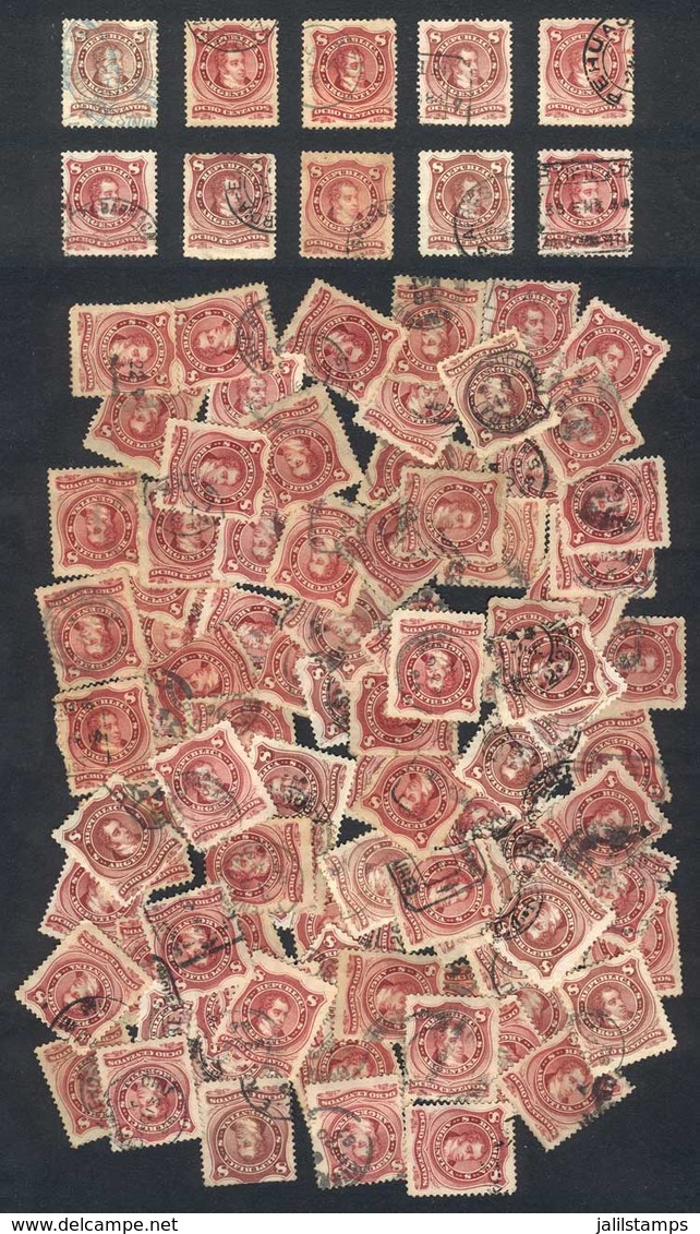 ARGENTINA: GJ.54 + 54A + 54B X 100 Used Stamps, Package Made By A Collector In 1920 Approx., A Careful Revision Wil - Other & Unclassified