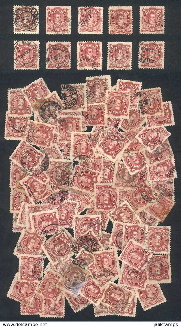 ARGENTINA: GJ.54 + 54B X 100 Used Stamps, Package Made By A Collector In 1920 Approx., A Careful Revision Will Reve - Autres & Non Classés