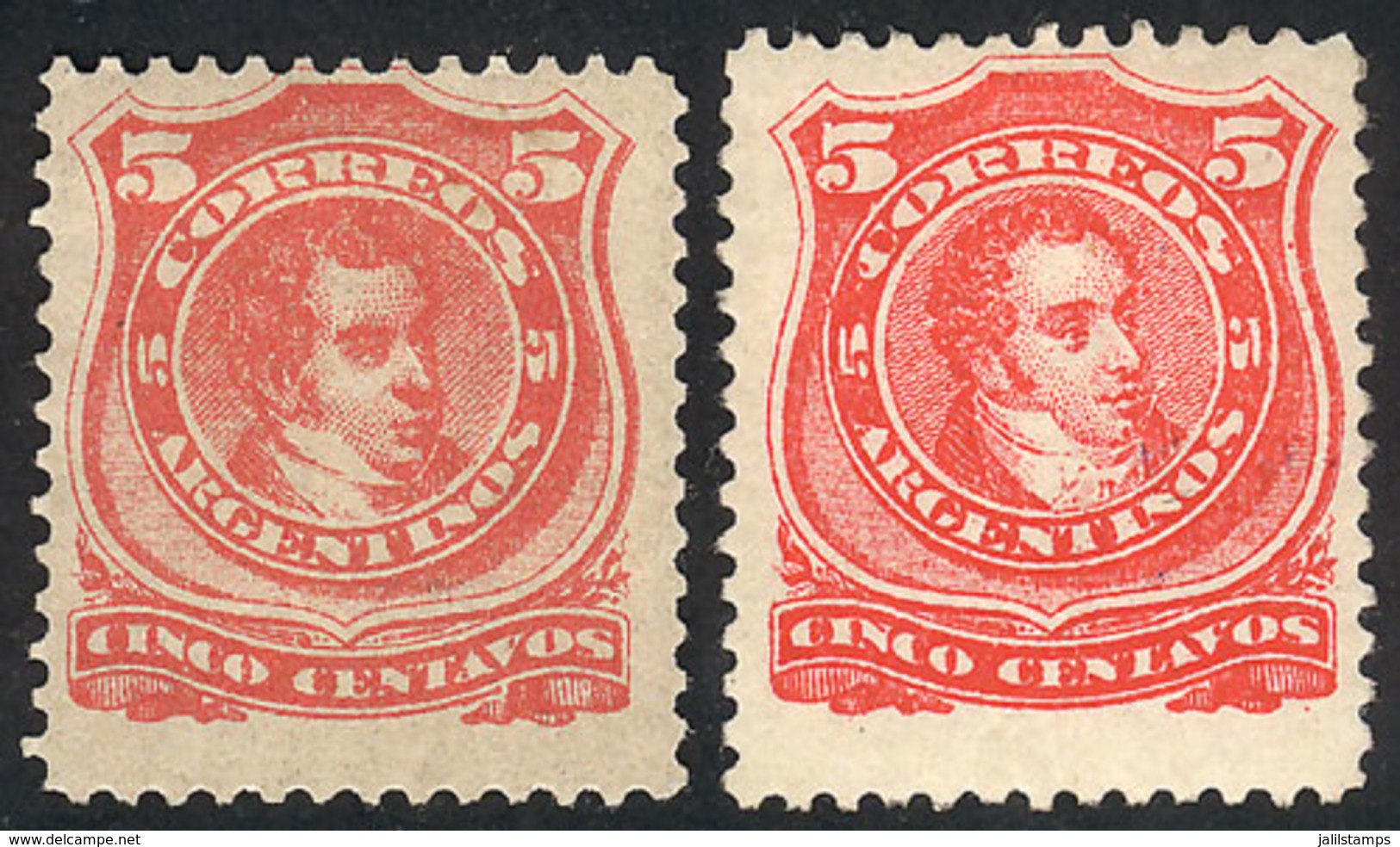 ARGENTINA: GJ.84 + 85, 1888 5c. Rivadavia, Both Types (large And Small Collar), Mint, Fine To VF Quality! - Autres & Non Classés