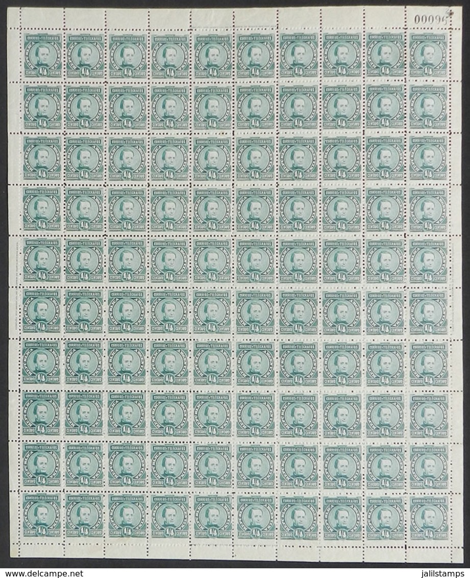 ARGENTINA: GJ.96, 1889 ¼c. José María Paz, COMPLETE SHEET Of 100 Stamps, MNH, Excellent Quality! - Andere & Zonder Classificatie