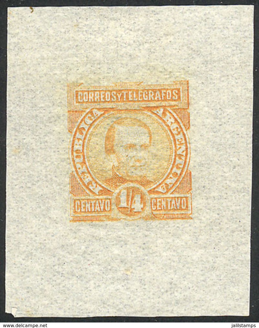 ARGENTINA: GJ.96, ¼c. José María Paz, Die Proof Printed In Yellowish-orange On Very Thin Paper (India), Excellent Q - Altri & Non Classificati