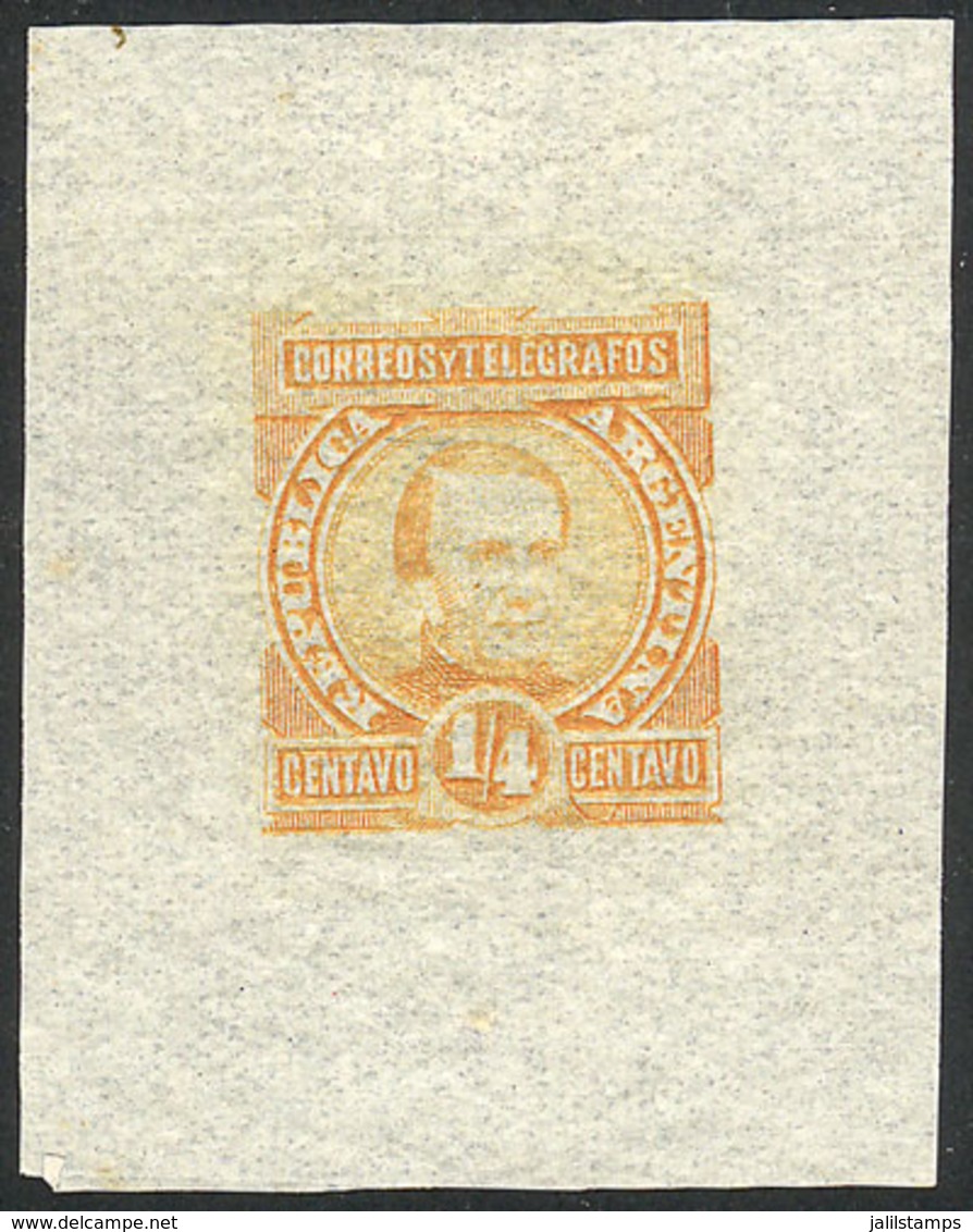 ARGENTINA: GJ.96, ¼c. José María Paz, Die Proof Printed In Yellowish-orange On Very Thin Paper (India), Excellent Q - Autres & Non Classés