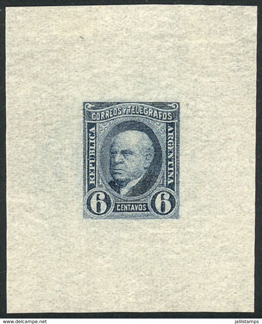 ARGENTINA: GJ.108, 6c. Sarmiento, Die Proof Printed In The Adopted Color On Very Thin Paper (India), Excellent Qual - Autres & Non Classés